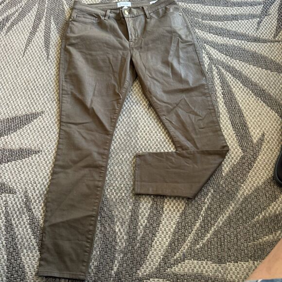 FRAME Le Skinny Jeans Womens 31 brown Coated Cotton High Rise Resin Grip - Picture 2 of 11